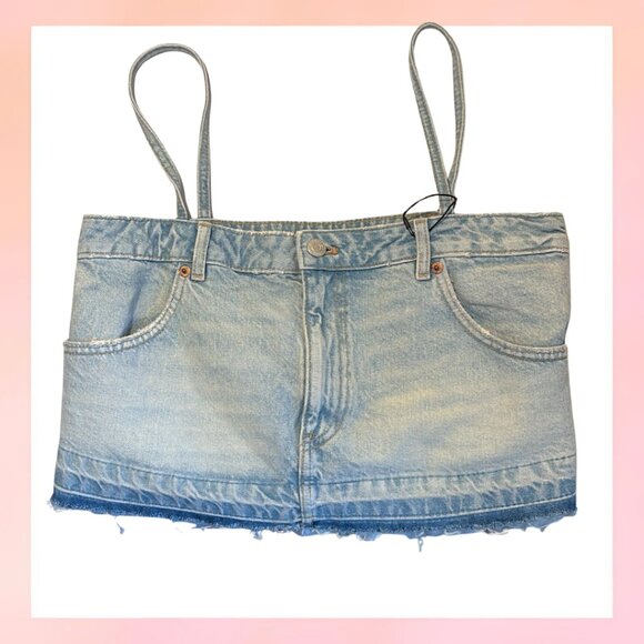 Zara Tops - Zara Distressed Blue Denim Jean Strap Skirt Camisole Crop Tank Top SMALL